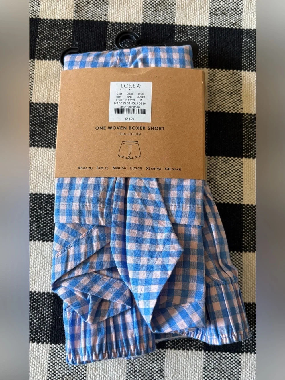 NWT J.Crew Men Gingham plaid One Woven Boxer Shorts 100% Cotton blue M